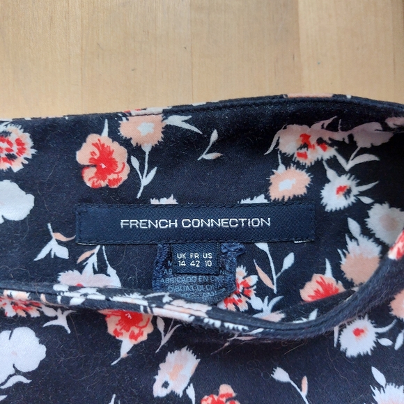 French Connection Dress, Size US 10, Black with White, Red and Coral Flowers - Picture 3 of 6